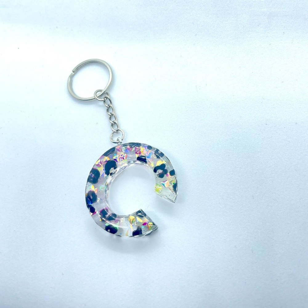 C Letter Resin Keychain - Silver Keyring - Picture 3 of 3